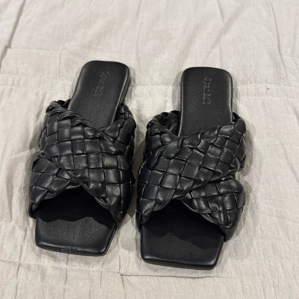Like New Open Edit Square Toe Braided Leather Sandals